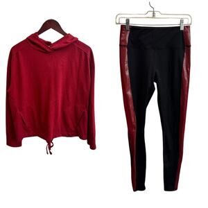 AVIA Dark Red Black Hooded Activewear Set Size Womens Small
